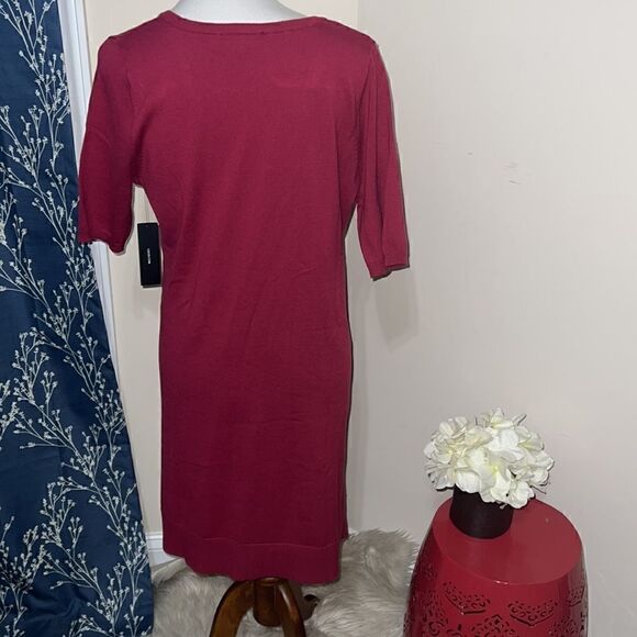 NEW Lulu’s Ballad Berry Pink Half-Sleeve Sweater Dress V-Neck Shift sz L Large - Picture 4 of 9